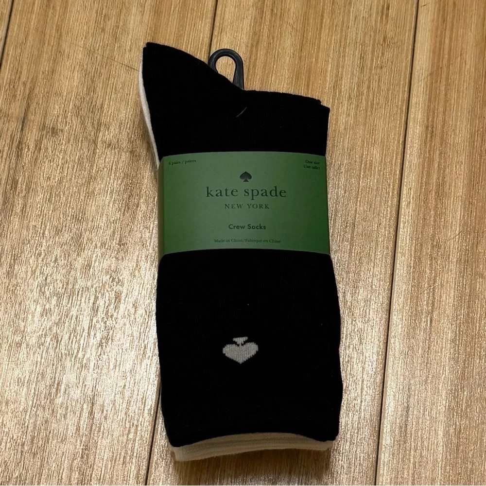 Kate Spade 6-Pack Ribbed Crew Socks | Black White Grey Logo